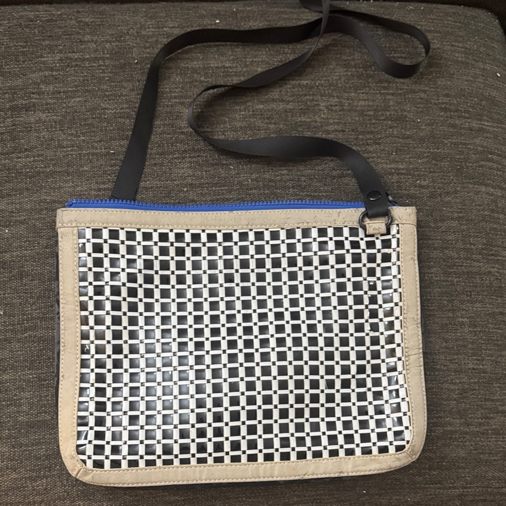 French Connection Blue and black checkered  Textured Clutch